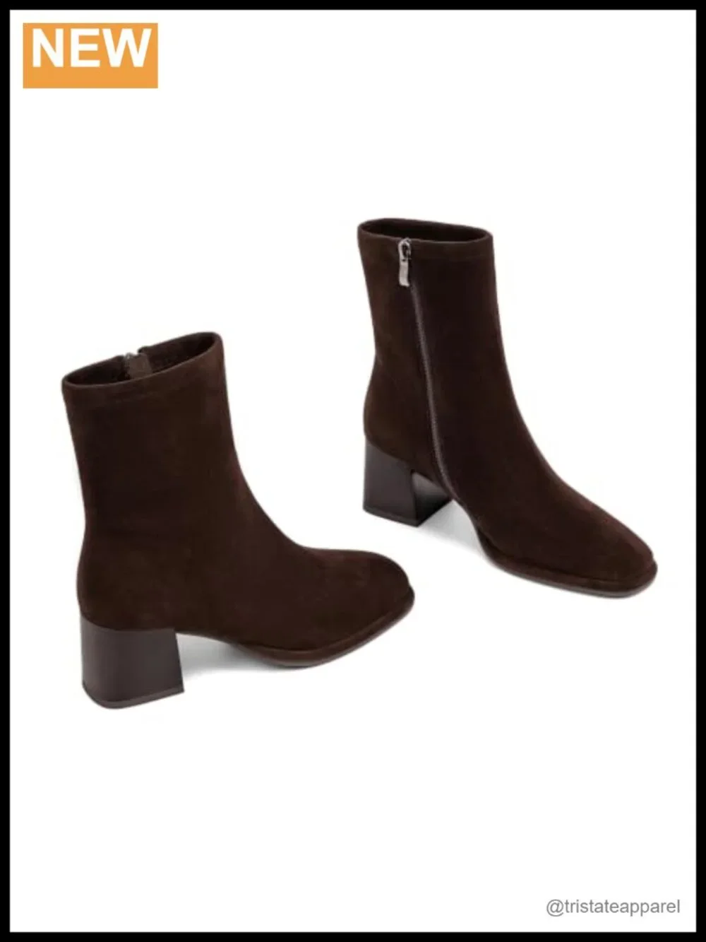 Women's Square Toe Ankle Boots Block Heel Faux Suede Side Zipper
